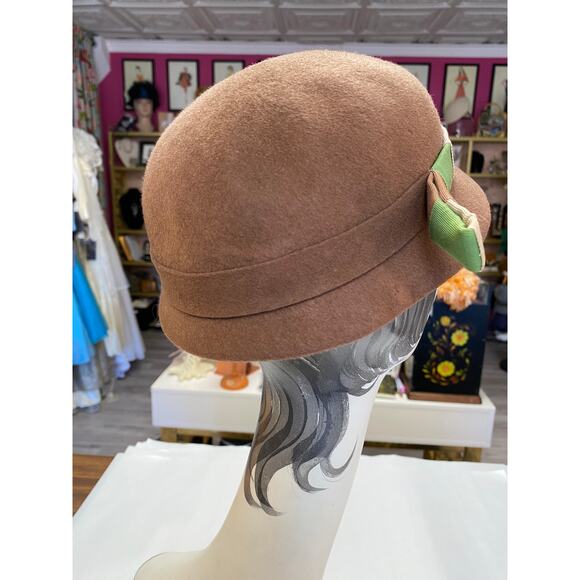 vintage 1950s hat, brown and green striped, mrs maisel millinery, Eva Mae modes - Picture 3 of 7